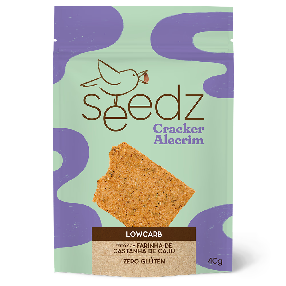 Cracker de Alecrim seedz, sem glúten e sem lactose, snack salgado para tábua de frios