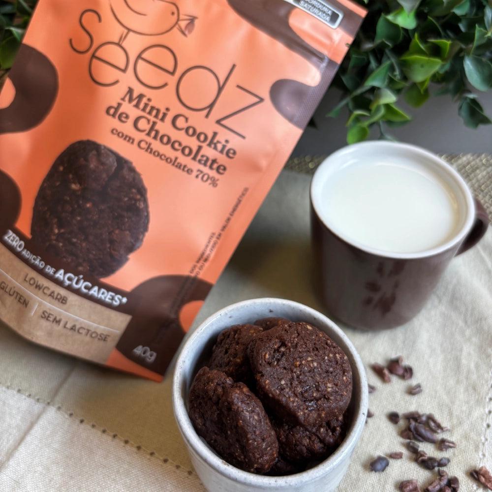 Mini Cookie de Chocolate 70% seedz – Biscoito Doce Fit Sem Glúten, Sem Lactose e Zero Açúcar
