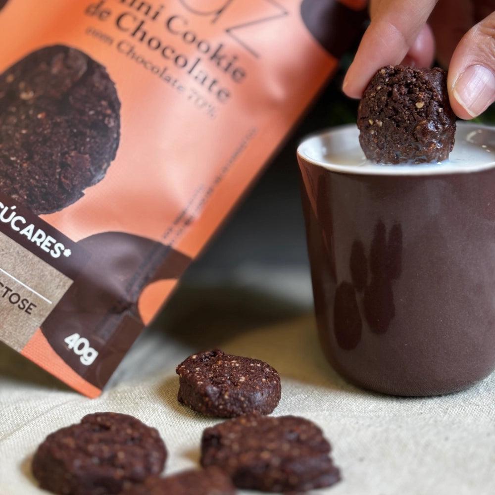 Mini Cookie de Chocolate 70% seedz – Biscoito Doce Fit Sem Glúten, Sem Lactose e Zero Açúcar