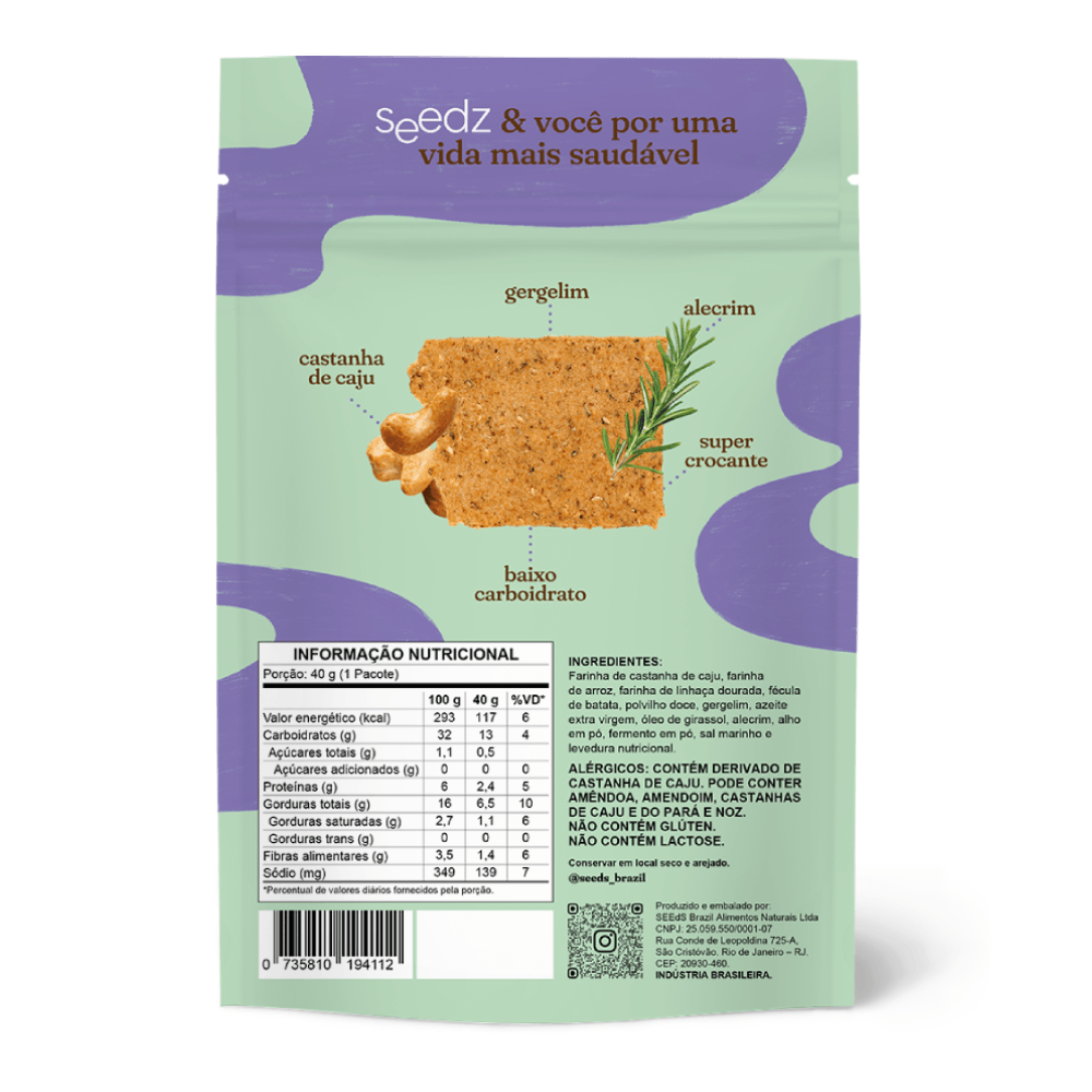 Cracker Alecrim seedz – Snack Salgado Saudável Sem Glúten e Sem Lactose