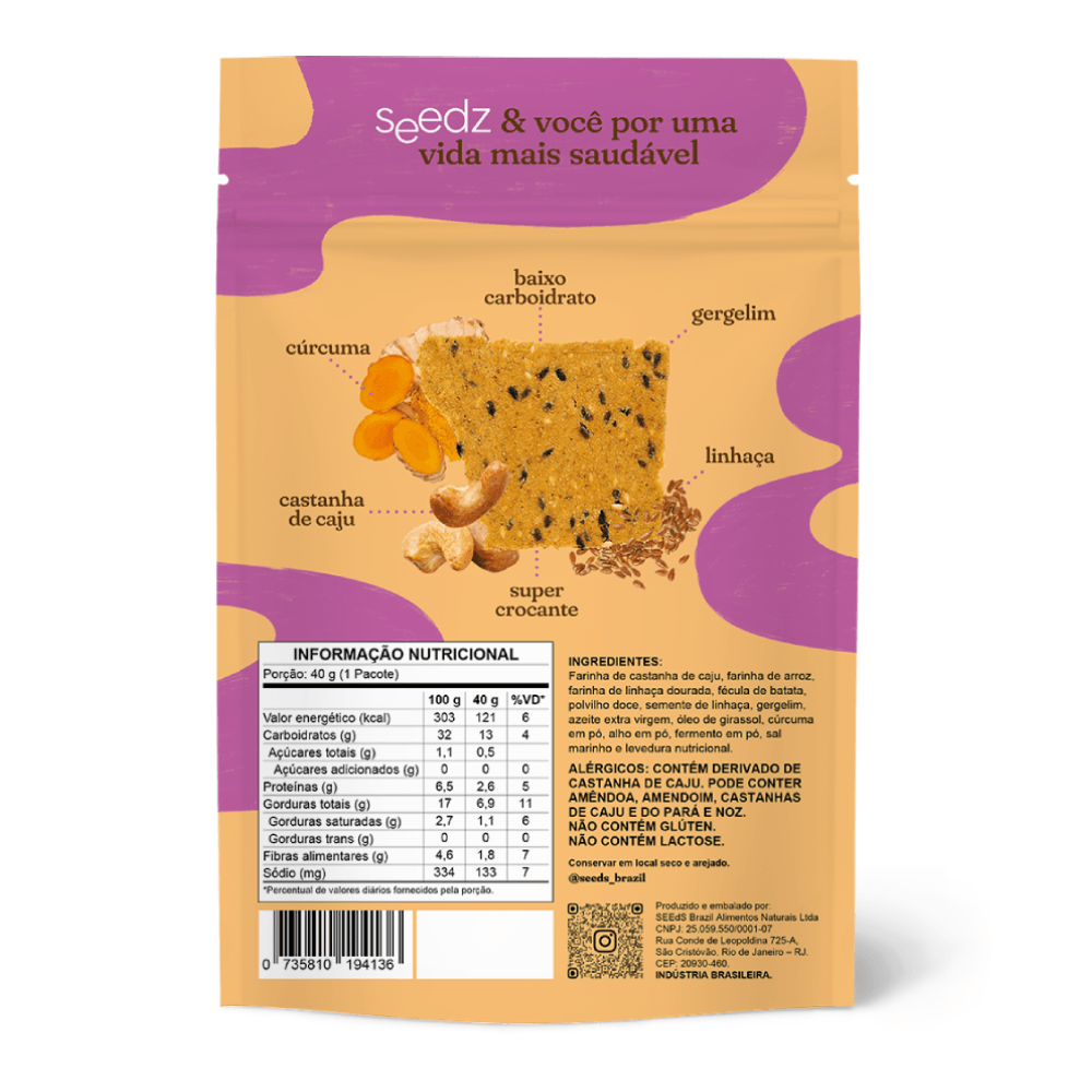 Cracker Cúrcuma e Linhaça seedz – Snack Funcional Sem Glúten e Sem Lactose