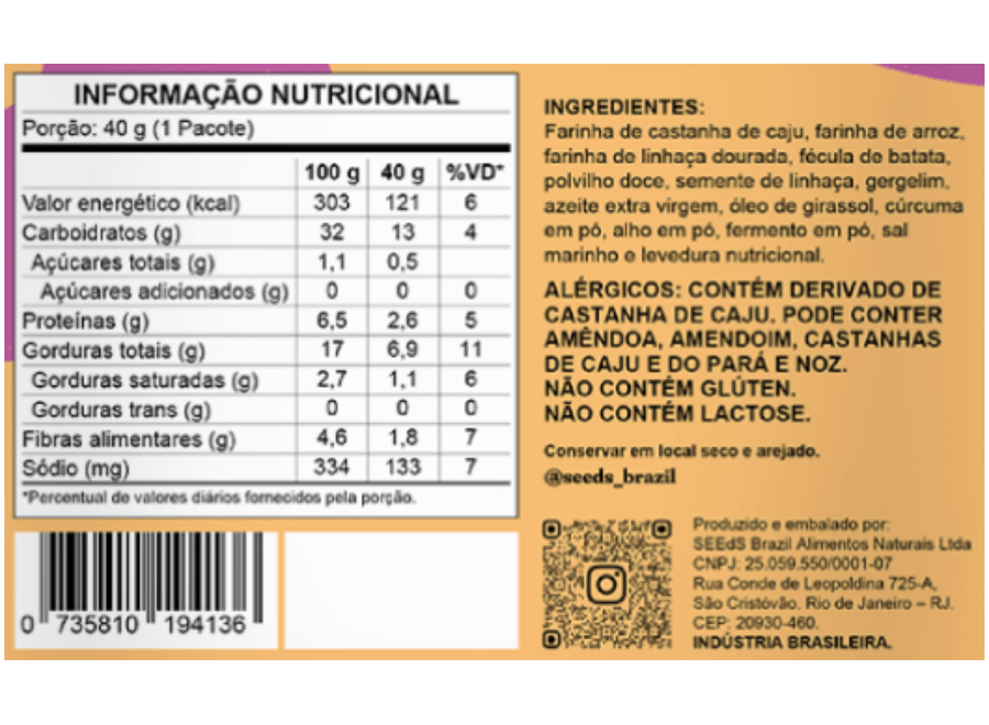 Cracker Cúrcuma e Linhaça seedz – Snack Funcional Sem Glúten e Sem Lactose