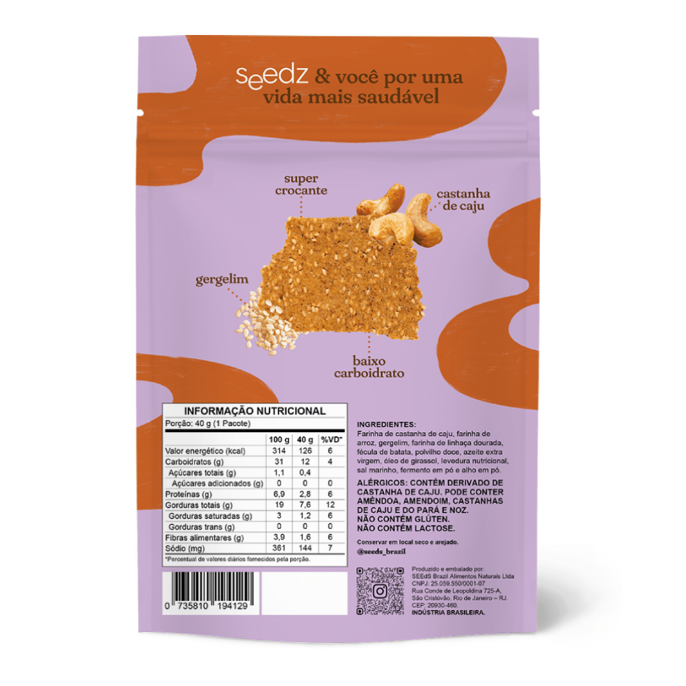 Cracker Gergelim seedz – Biscoito Salgado Fit Sem Glúten e Sem Açúcar