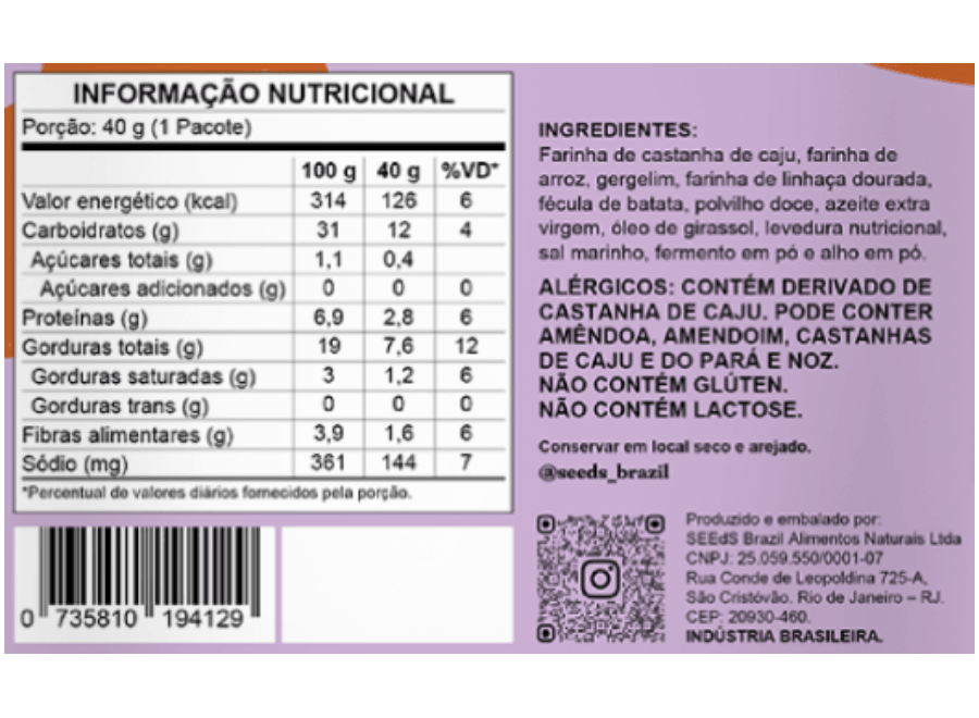 Cracker Gergelim seedz – Biscoito Salgado Fit Sem Glúten e Sem Açúcar