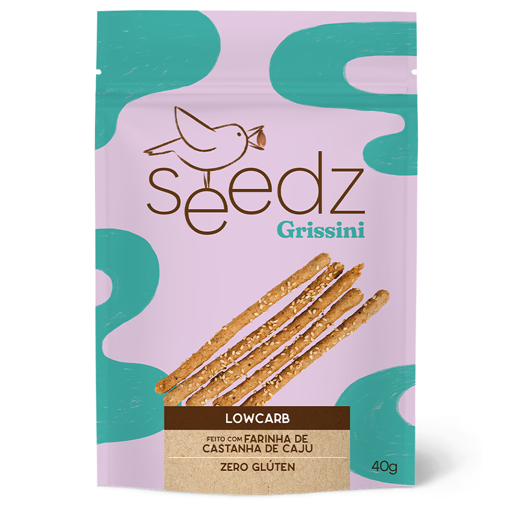 Grissini Original seedz, sem glúten e sem lactose, palito salgado crocante