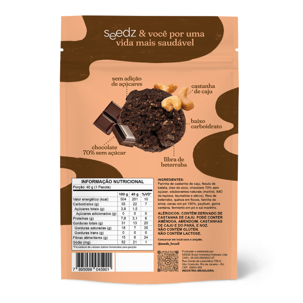 Mini Cookie de Chocolate 70% seedz – Biscoito Doce Fit Sem Glúten, Sem Lactose e Zero Açúcar