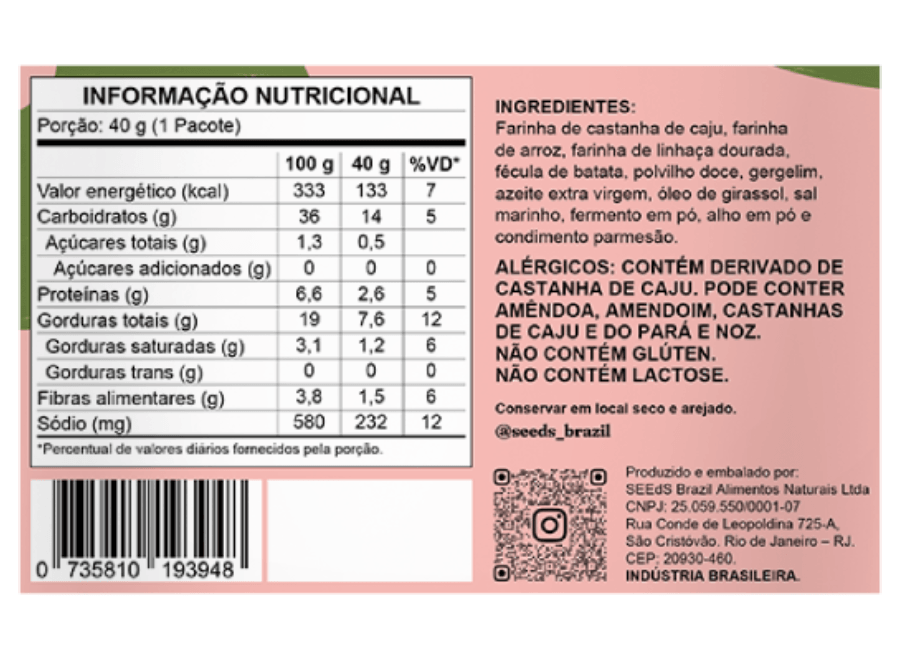 Grissini Parmesão seedz – Snack Crocante Sem Glúten e Sem Conservantes