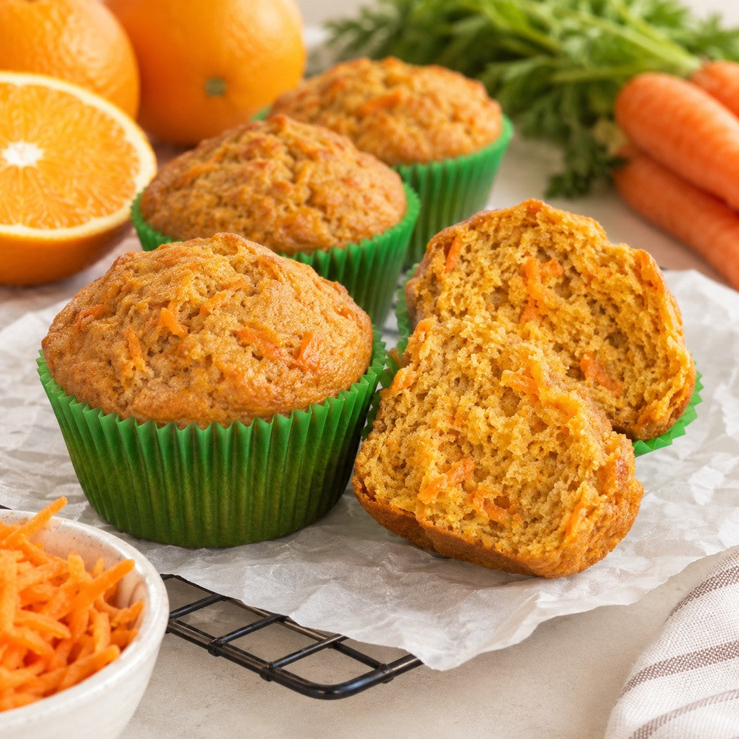 🥕 Muffin de cenoura com laranja: vegano, úmido e sem batedeira