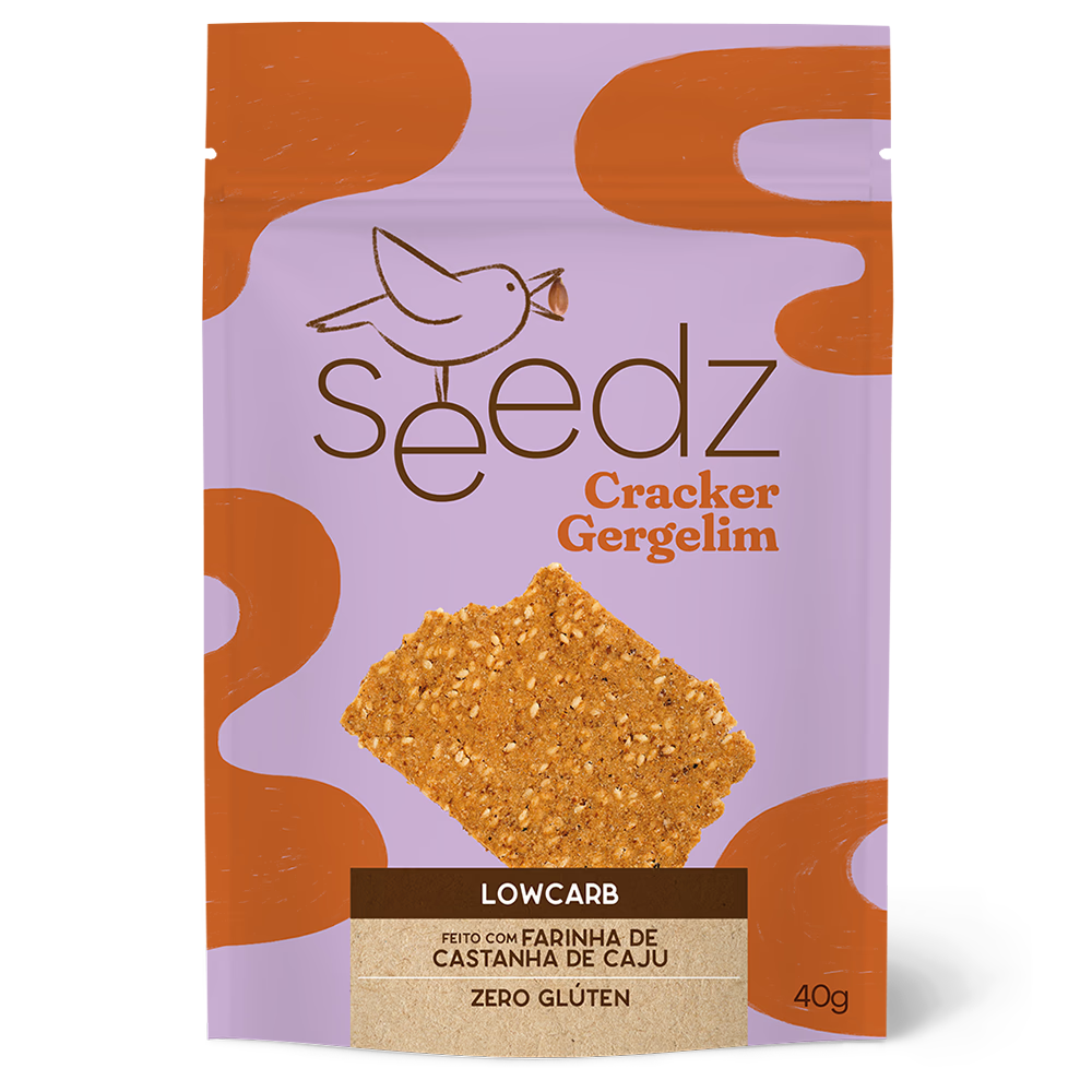 Cracker de gergelim seedz, biscoito salgado sem glúten, alternativa ao salgadinho de pacote