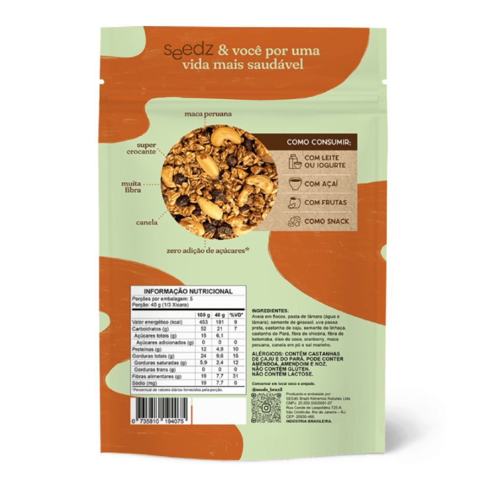 Pacote de Granola Original seedz, mix de castanhas e sementes sem açúcar adicionado