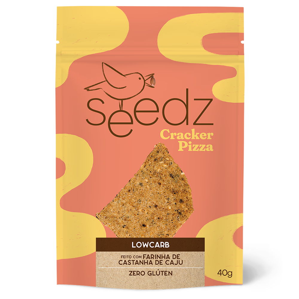 Cracker Sabor Pizza seedz, sem glúten e sem lactose, snack salgado fit