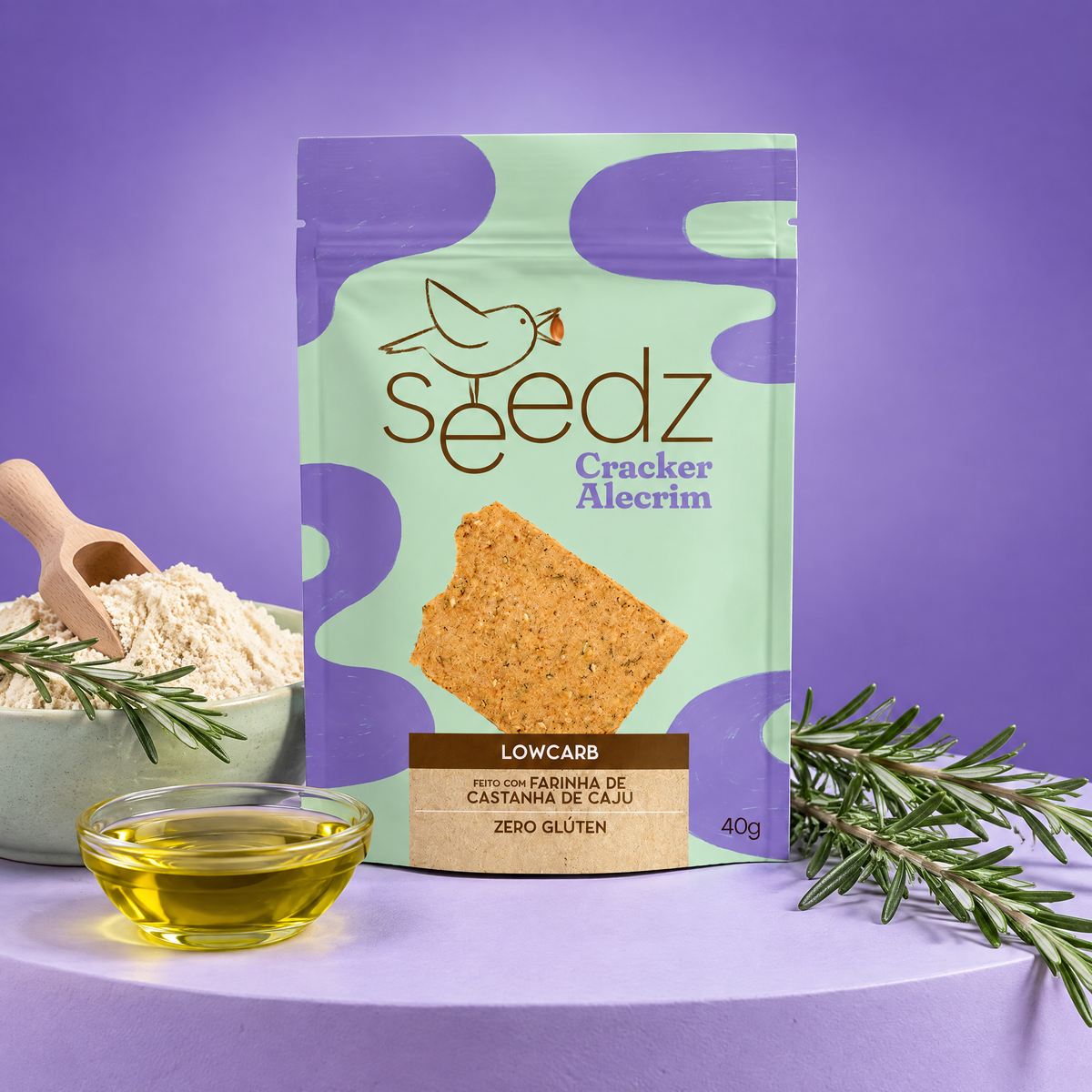 Cracker Alecrim seedz em cena com os ingredientes