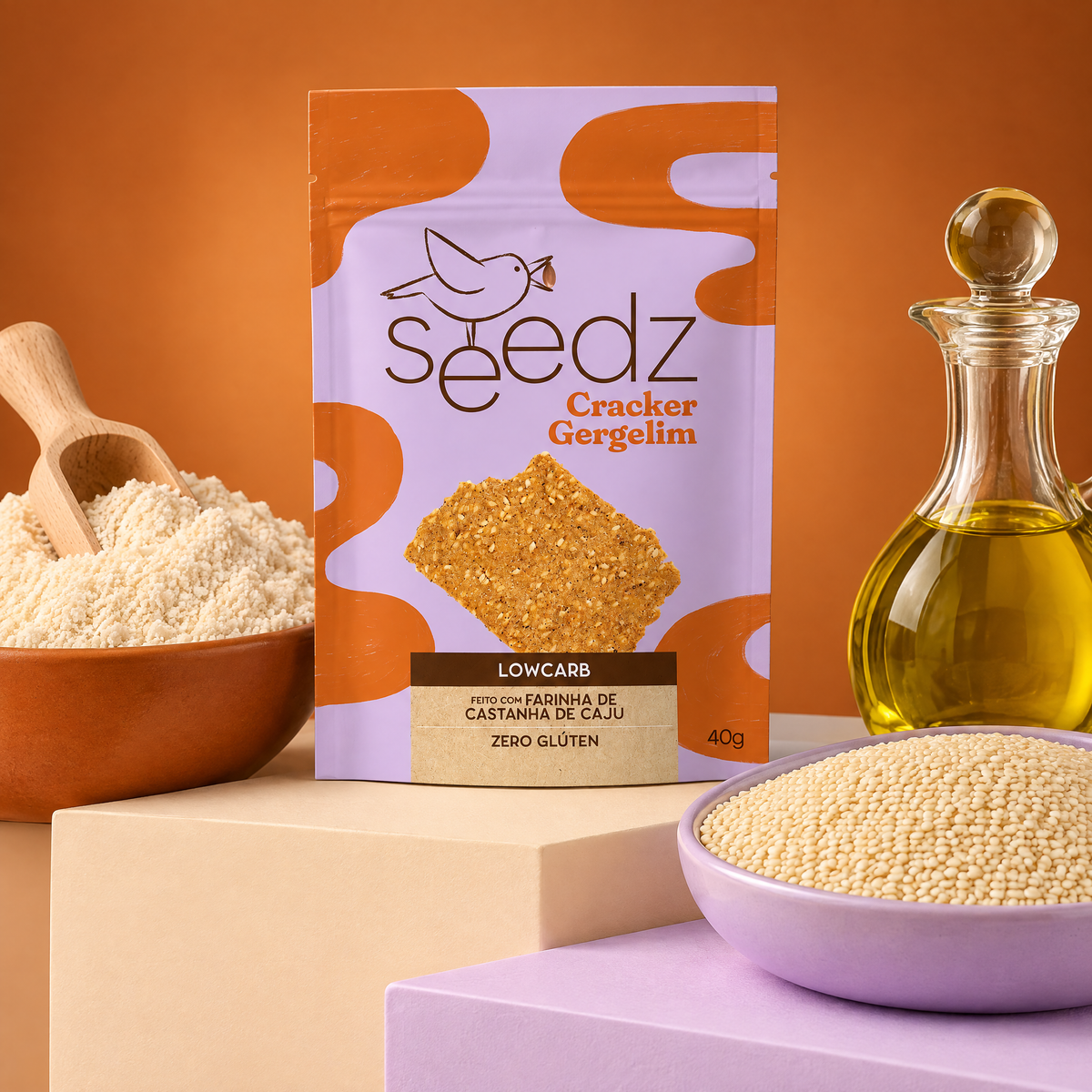 Cracker Gergelim seedz em cena com os ingredientes
