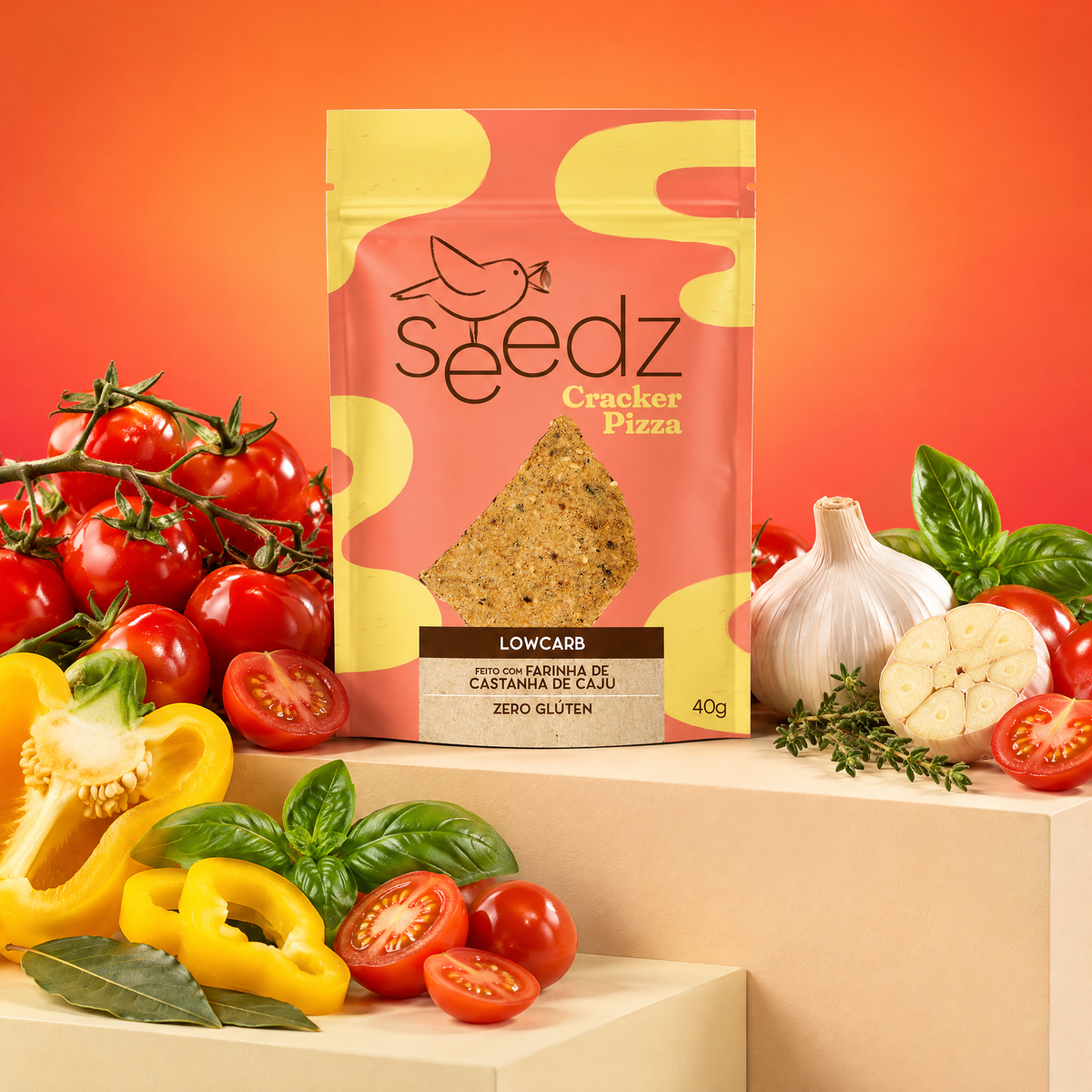 Cracker Pizza seedz em cena com os ingredientes