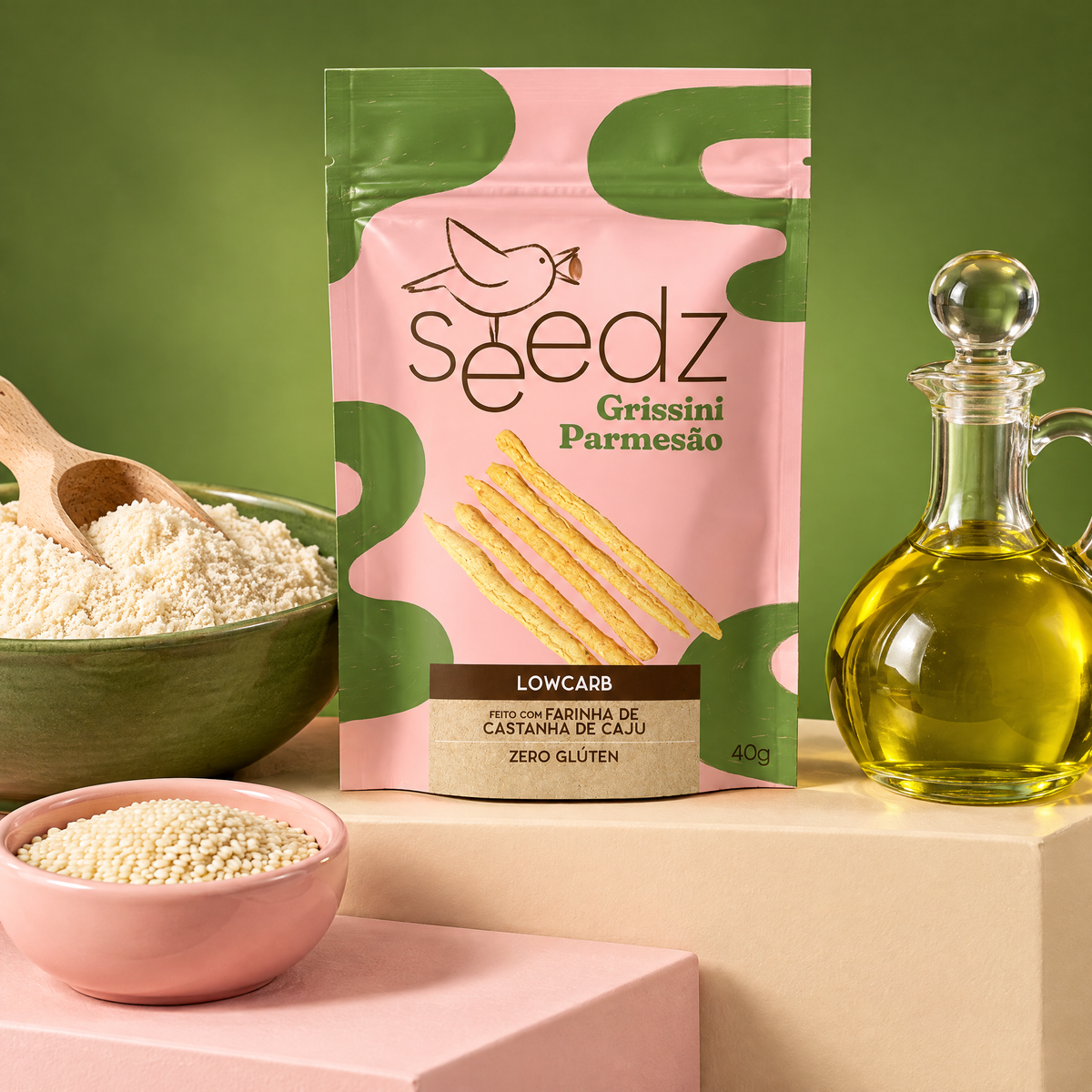 Grissini Parmesão seedz em cena com os ingredientes