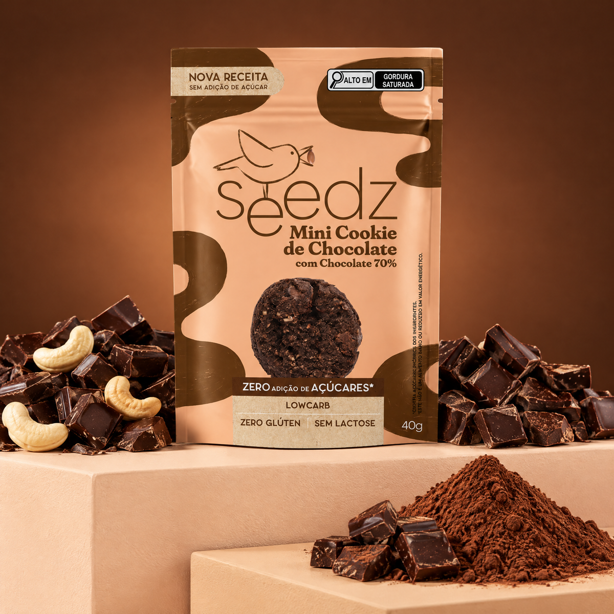 Mini Cookie de Chocolate seedz em cena com os ingredientes